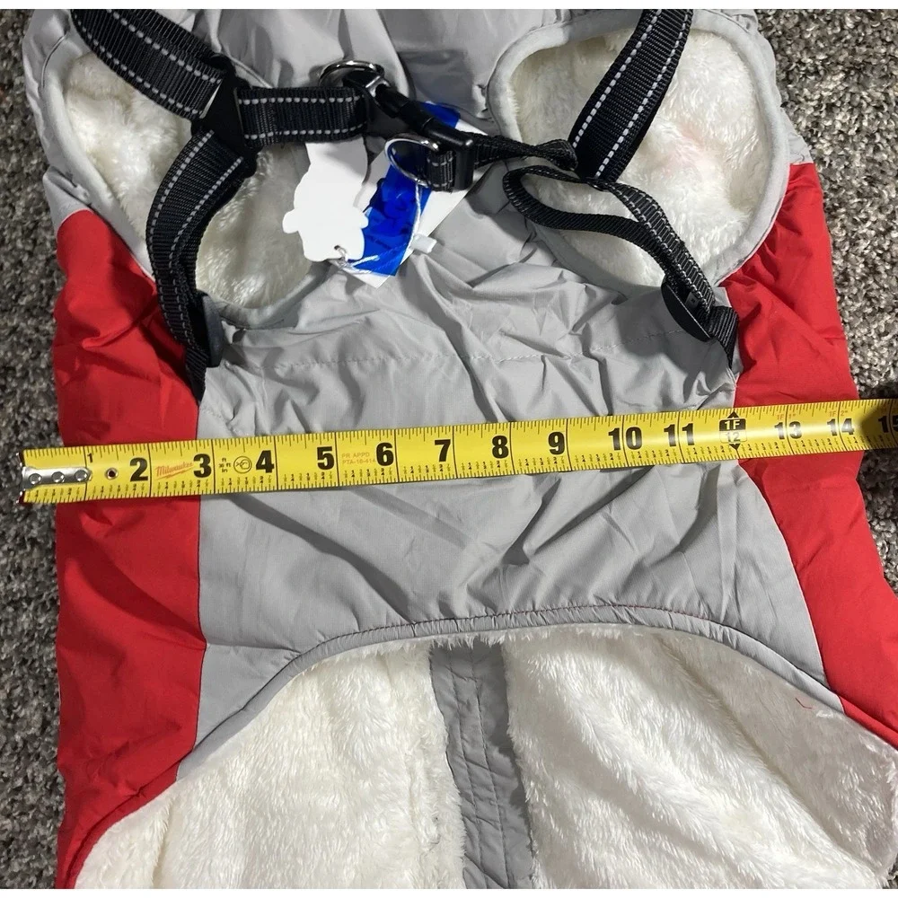 FUAMEY Warm Machine Washable Dog Coat Jacket XL‎ Red Gray White Polyester